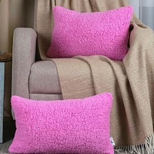 Set of pink & white Accent Pillow Covers Plush  – Jacquard Pattern